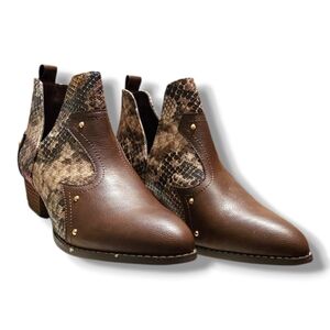 Cato Brown and Tan Snake Print Ankle Booties